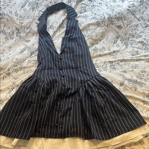 Striped Halter Dress with Flared Skirt